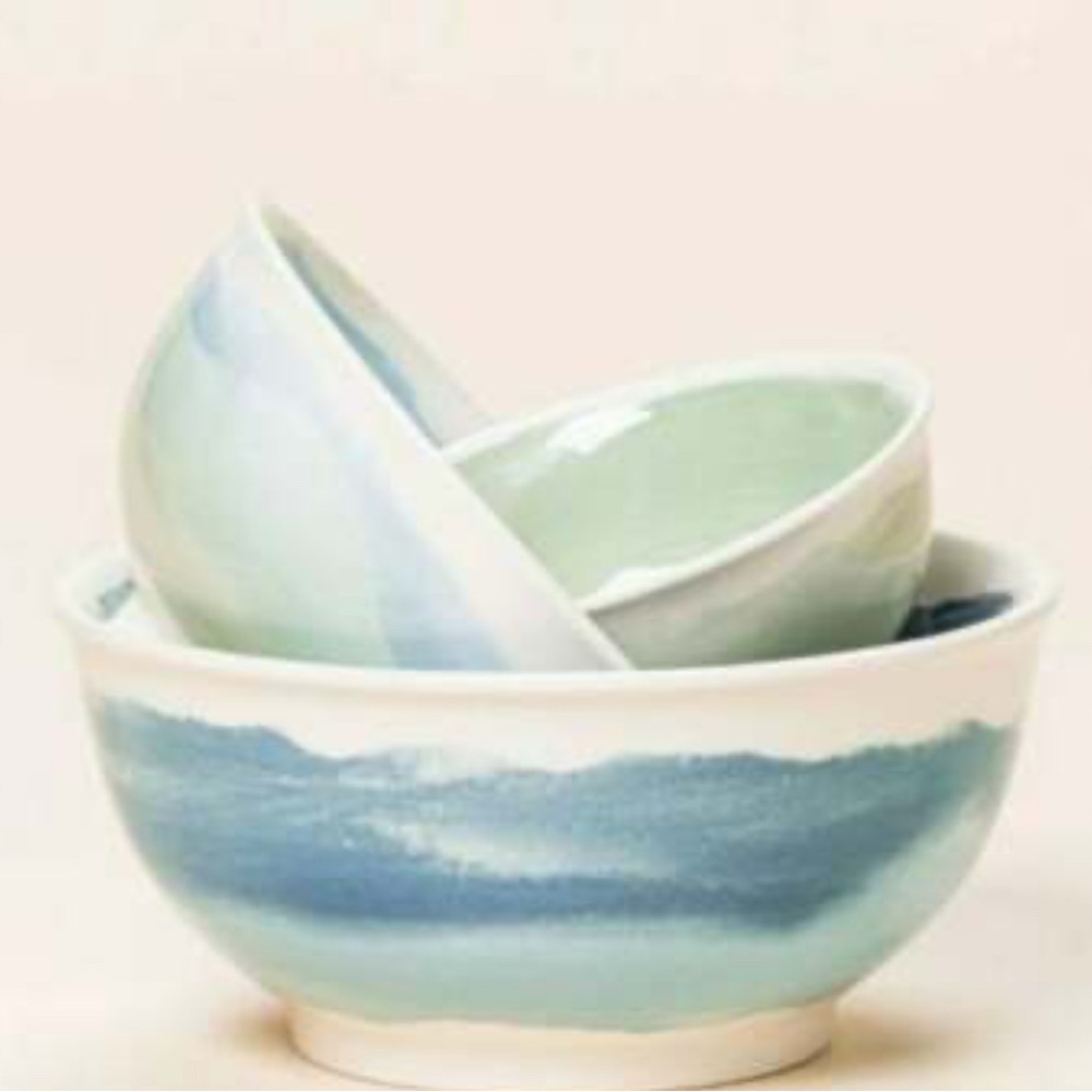 Anthropologie Nesting Bowl Serene Blue and White Ceramic Bowl Set